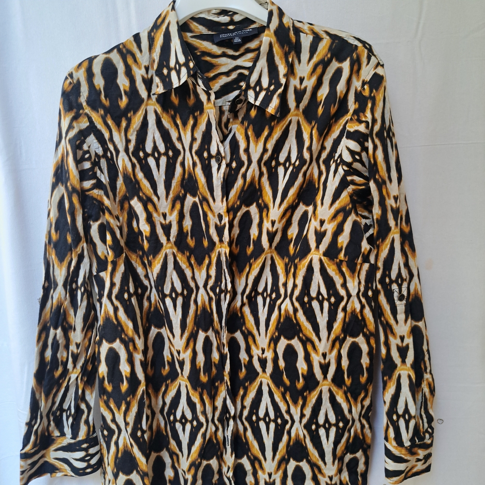 Jones New York Signature Woman Ikat Tribal Print Cotton Button Up Shirt 2X - Picture 2 of 7